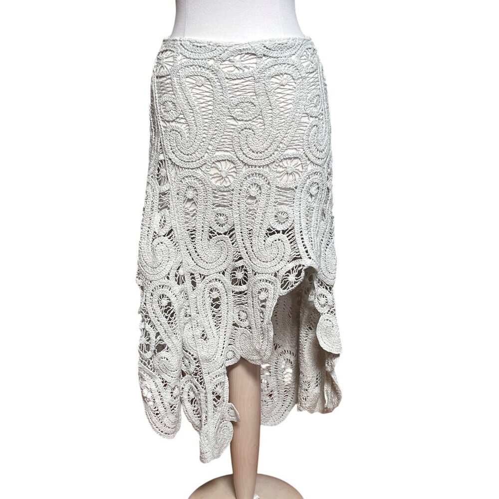 Zara Pale Green‎ Paisley Crochet Asymmetric Handkerchief Hem Skirt Boho Fairy Sm